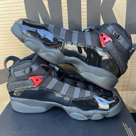 NEW Nike Air Jordan 6 Rings GS Black-Fire Red 5.5Y, Womens Size 7 323419-026